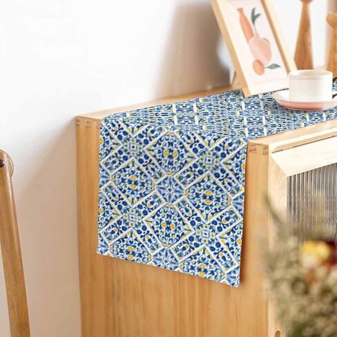 HOSNYE Table Runner Abstract African Geometric Patterns,Cotton Linen Table Runner Decoration for Kitchen Family Dinner Table Holiday Party Farmhouse Style 13 x 72 Inch in Saudi Arabia