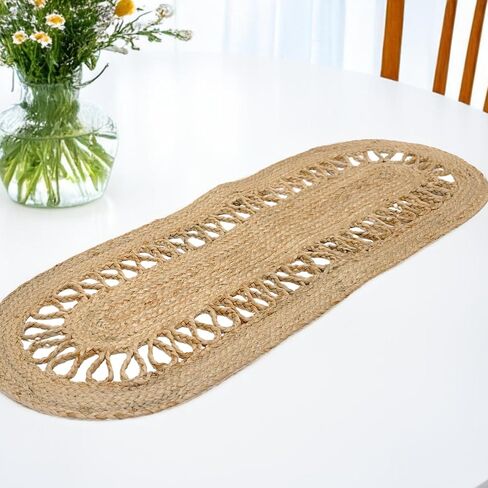 Jute Runner Table 13x36 inches Decorative Rustic Oval Runners Made of Organic Eco Friendly Natural Hand-Woven Jute Runner Area Rug for Indoor Dining Table (Oval Link, 13"X36") in Saudi Arabia