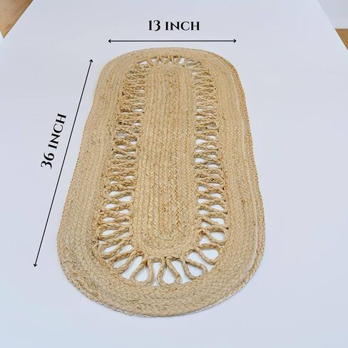 Jute Runner Table 13x36 inches Decorative Rustic Oval Runners Made of Organic Eco Friendly Natural Hand-Woven Jute Runner Area Rug for Indoor Dining Table (Oval Link, 13"X36") in Saudi Arabia