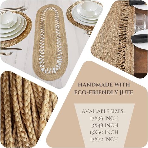 Jute Runner Table 13x36 inches Decorative Rustic Oval Runners Made of Organic Eco Friendly Natural Hand-Woven Jute Runner Area Rug for Indoor Dining Table (Oval Link, 13"X36") in Saudi Arabia