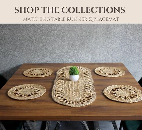 Jute Runner Table 13x36 inches Decorative Rustic Oval Runners Made of Organic Eco Friendly Natural Hand-Woven Jute Runner Area Rug for Indoor Dining Table (Oval Link, 13"X36") in Saudi Arabia
