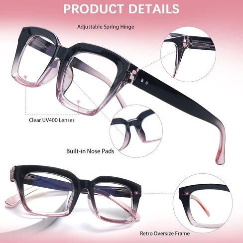 CLASAGA Retro Oversized Reading Glasses for Women, Blue Light Blocking Ladies Computer Readers Spring Hinge Square Frame in Saudi Arabia