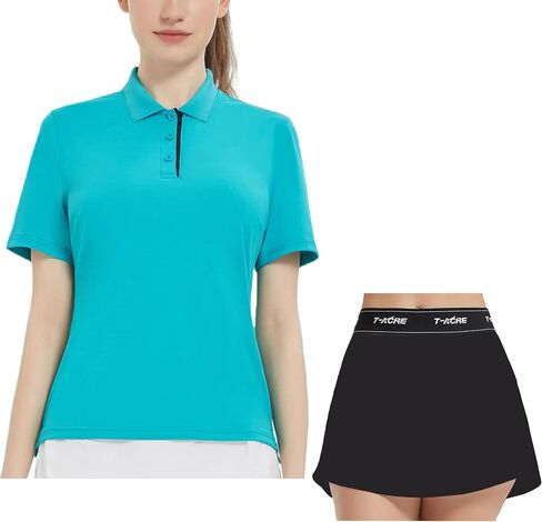 قميص بولو جولف نسائي من AthleWomen's Golf Ptic بأكمام قصيرة وتنورة تنس جولف للسيدات مع شورت مدمج ملابس رياضية رياضية in Saudi Arabia