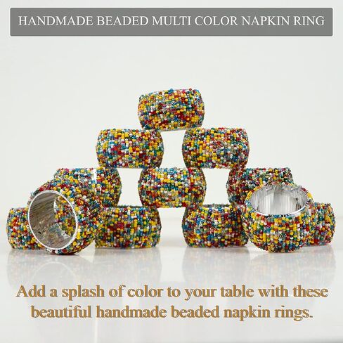 حلقات مناديل هندية متعددة الألوان مطرزة يدويًا من COSYNEE لتزيين طاولة الحفلات، مجموعة من 4 حلقات in Kuwait