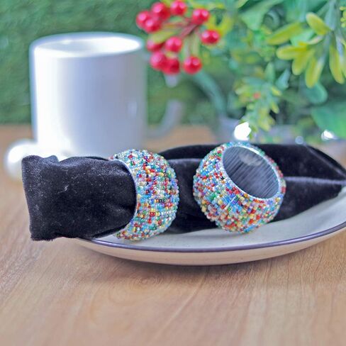 حلقات مناديل هندية متعددة الألوان مطرزة يدويًا من COSYNEE لتزيين طاولة الحفلات، مجموعة من 4 حلقات in Kuwait