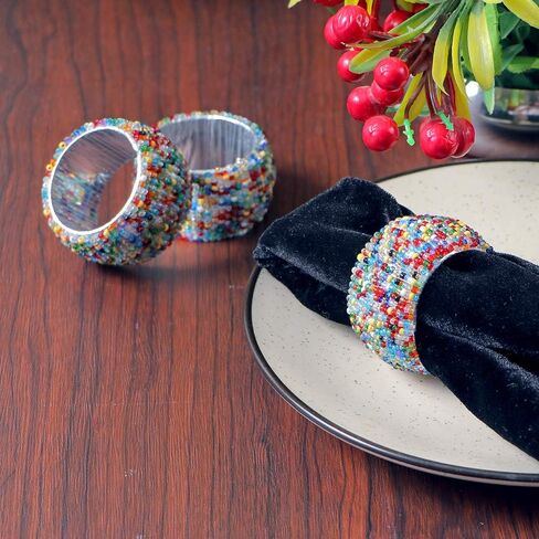 حلقات مناديل هندية متعددة الألوان مطرزة يدويًا من COSYNEE لتزيين طاولة الحفلات، مجموعة من 4 حلقات in Kuwait