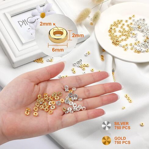 1500pcs 6mm Gold Flat Round Spacer Beads Disc Loose Jewelry Making Beads for DIY Bracelet Necklace Earring Craft Supplies in Kuwait