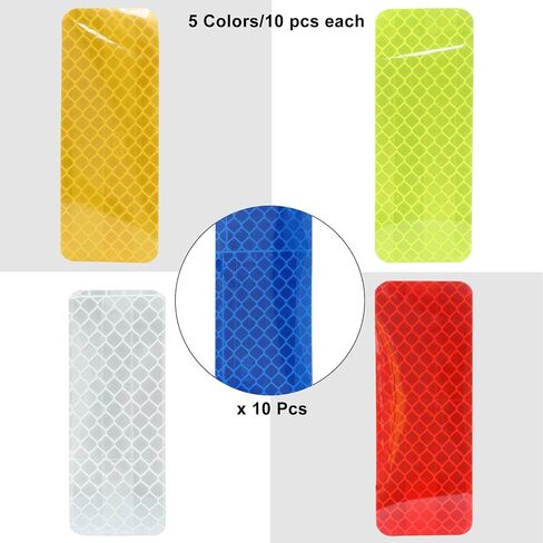 BokWin 50 Pcs Waterproof Reflective Stickers Night Safety Reflective Tape Strips for Trailers Bicycles Cars Mailboxes Road Signs(5 Colors,1.2Inch×3.2 Inch) in Saudi Arabia