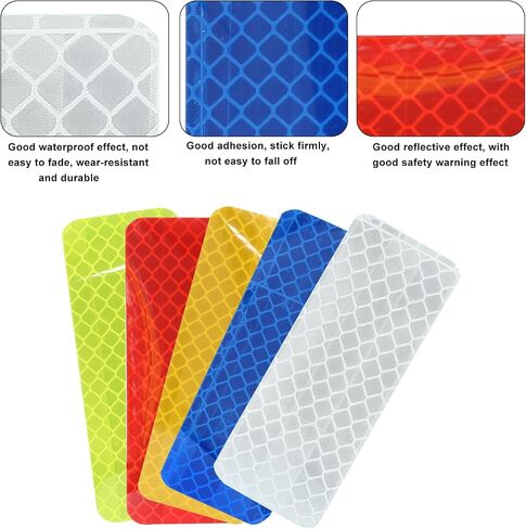 BokWin 50 Pcs Waterproof Reflective Stickers Night Safety Reflective Tape Strips for Trailers Bicycles Cars Mailboxes Road Signs(5 Colors,1.2Inch×3.2 Inch) in Saudi Arabia