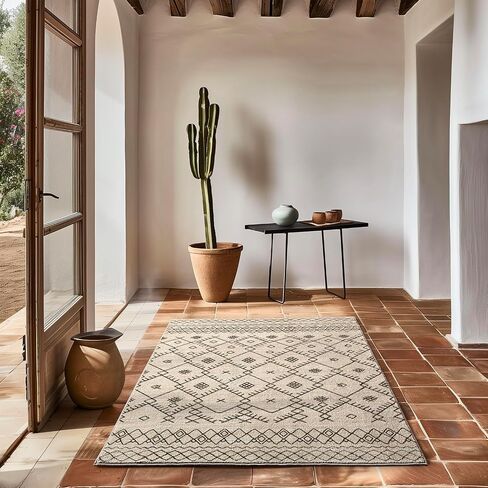 EVERGRACE Moroccan Area Rug 3x5, Soft Fuzzy Boho Faux Wool Rugs Washable Anti Slip Small Carpet Rug for Entryway Bedroom Living Room Hallway Kitchen Dining Room and Laundry Room, Cream in Saudi Arabia