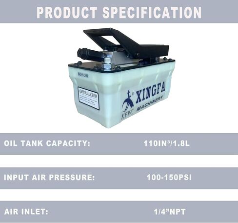 Air Hydraulic Pump 10,000 PSI, 1.7L Reservoir, NPT 3/8" Oil Outlet, NPT 1/4" Inlet, Hydraulic Pump Air Hydraulic Foot Pump, White, PE in Saudi Arabia