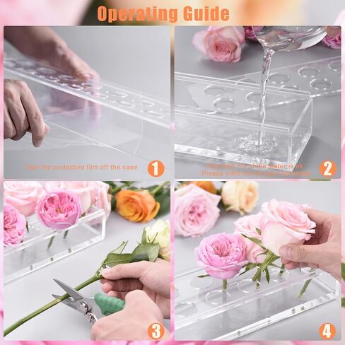 مزهريات زهور مستطيلة من الأكريليك الشفاف مزهريات حديثة بطول 17.7 بوصة قطعة مركزية مستطيلة من الزهور لطاولة الطعام مزهرية تزيين منخفضة لحفلات الزفاف وحفلات عيد الميلاد وديكور طاولة الطعام المنزلية (18 فتحة) in Kuwait