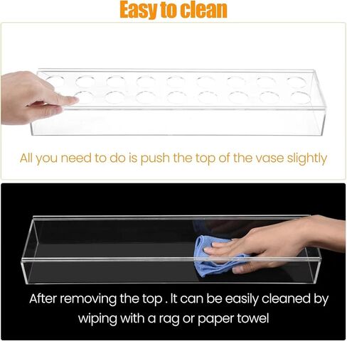 مزهريات زهور مستطيلة من الأكريليك الشفاف مزهريات حديثة بطول 17.7 بوصة قطعة مركزية مستطيلة من الزهور لطاولة الطعام مزهرية تزيين منخفضة لحفلات الزفاف وحفلات عيد الميلاد وديكور طاولة الطعام المنزلية (18 فتحة) in Kuwait