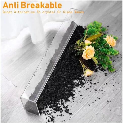 مزهريات زهور مستطيلة من الأكريليك الشفاف مزهريات حديثة بطول 17.7 بوصة قطعة مركزية مستطيلة من الزهور لطاولة الطعام مزهرية تزيين منخفضة لحفلات الزفاف وحفلات عيد الميلاد وديكور طاولة الطعام المنزلية (18 فتحة) in Kuwait