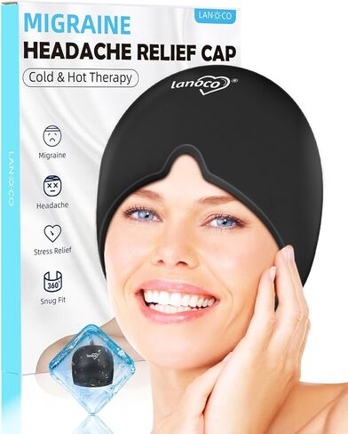 Migraine Relief Cap, Cool Gel Head Wrap, Natural Hot & Cold Therapy, Reusable Ice Pack Hat - Migraine Eyes Mask for Anxiety, Tension, Stress, Sinus, Hangover, Puffy Eyes Relief, Black in Kuwait