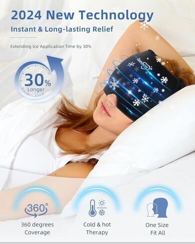 Migraine Relief Cap, Cool Gel Head Wrap, Natural Hot & Cold Therapy, Reusable Ice Pack Hat - Migraine Eyes Mask for Anxiety, Tension, Stress, Sinus, Hangover, Puffy Eyes Relief, Black in Kuwait