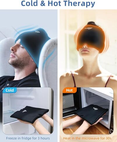 Migraine Relief Cap, Cool Gel Head Wrap, Natural Hot & Cold Therapy, Reusable Ice Pack Hat - Migraine Eyes Mask for Anxiety, Tension, Stress, Sinus, Hangover, Puffy Eyes Relief, Black in Kuwait