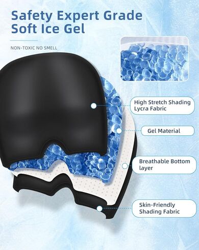 Migraine Relief Cap, Cool Gel Head Wrap, Natural Hot & Cold Therapy, Reusable Ice Pack Hat - Migraine Eyes Mask for Anxiety, Tension, Stress, Sinus, Hangover, Puffy Eyes Relief, Black in Kuwait