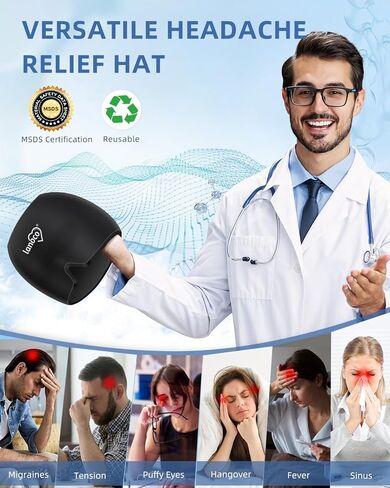 Migraine Relief Cap, Cool Gel Head Wrap, Natural Hot & Cold Therapy, Reusable Ice Pack Hat - Migraine Eyes Mask for Anxiety, Tension, Stress, Sinus, Hangover, Puffy Eyes Relief, Black in Kuwait