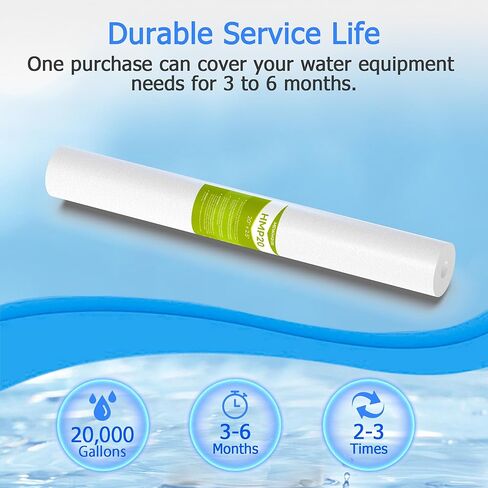 خرطوشة فلتر مياه للمنزل بالكامل 5 ميكرون، مرشحات رواسب لمياه الآبار، بديل عالمي لأي مساكن سلمية مقاس 20 بوصة - خراطيش مقاس 20 بوصة × 2.5 بوصة - عبوة من 6 قطع in Kuwait