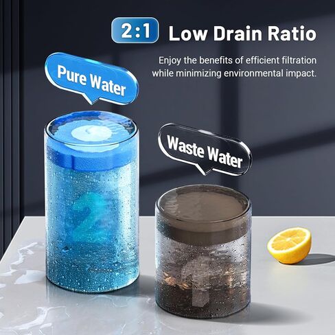 نظام التناضح العكسي PUREPLUS UTR700B، تدفق سريع 800 GPD، NSF/ANSI 58 & NSF/ANSI/CAN 372 معتمد، 2:1 نقي للتصريف، نظام تصفية مياه RO بدون خزان تحت الحوض، منقي LED، صنبور ذكي in Kuwait