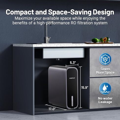 نظام التناضح العكسي PUREPLUS UTR700B، تدفق سريع 800 GPD، NSF/ANSI 58 & NSF/ANSI/CAN 372 معتمد، 2:1 نقي للتصريف، نظام تصفية مياه RO بدون خزان تحت الحوض، منقي LED، صنبور ذكي in Kuwait