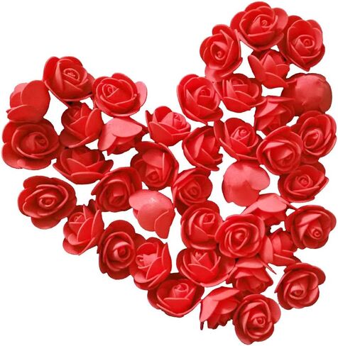 Artificial Flowers 100PCS 3CM Mini Fake Roses for DIY Wedding Bouquets Centerpieces Party Baby Shower Home Decorations (Red) in Kuwait