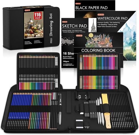 مجموعة ادوات رسم شاتيل ارت 103 قطعة، مجموعة اقلام رسم ورسم مع اقلام رصاص ملونة، اقلام رسم واقلام جرافيت في شنطة محمولة، لوازم رسم للاطفال والكبار والفنانين in Kuwait