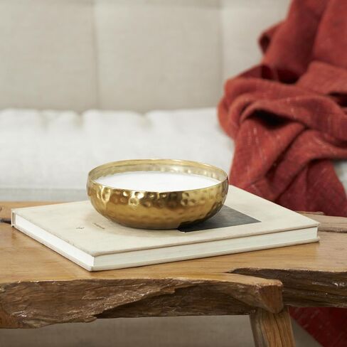 Deco 79 Metal Decorative Candle Mediterranean Fig Scented Hammered 20 oz 3 Wick Aromatherapy Candle with White Wax, Wax Aromatherapy Candle 7" x 7" x 2", Gold in Saudi Arabia