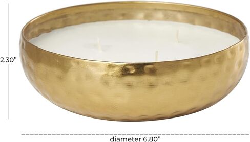 Deco 79 Metal Decorative Candle Mediterranean Fig Scented Hammered 20 oz 3 Wick Aromatherapy Candle with White Wax, Wax Aromatherapy Candle 7" x 7" x 2", Gold in Saudi Arabia
