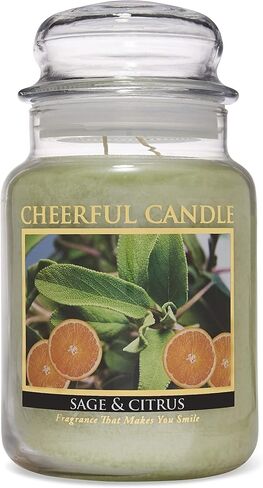 A Cheerful Giver - Sage & Citrus Scented Glass Jar Candle (24 oz) with Lid & True to Life Fragrance Made in USA in Saudi Arabia