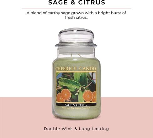 A Cheerful Giver - Sage & Citrus Scented Glass Jar Candle (24 oz) with Lid & True to Life Fragrance Made in USA in Saudi Arabia