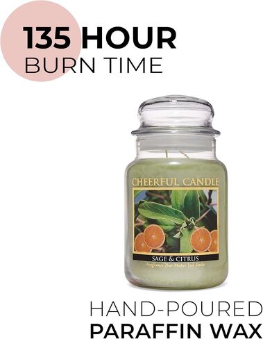 A Cheerful Giver - Sage & Citrus Scented Glass Jar Candle (24 oz) with Lid & True to Life Fragrance Made in USA in Saudi Arabia