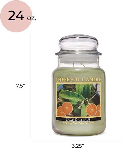 A Cheerful Giver - Sage & Citrus Scented Glass Jar Candle (24 oz) with Lid & True to Life Fragrance Made in USA in Saudi Arabia