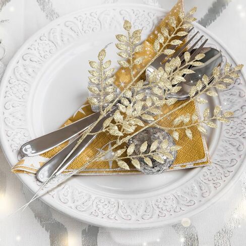Zeyune 100 Pcs 14.6 Inch Glitter Artificial Christmas Picks Shinny Leaf Spray Christmas Tree Picks and Sprays Floral Picks for Xmas Winter Wreath Vase Fillers DIY Floral Arrangements (Champagne Gold) in Saudi Arabia