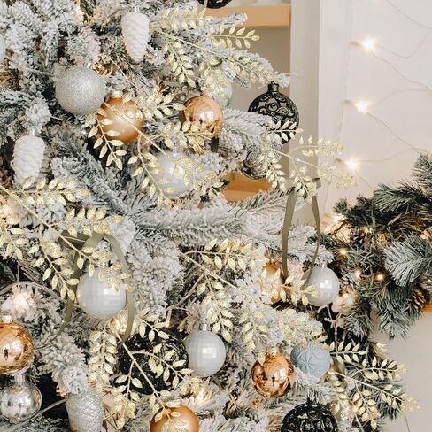 Zeyune 100 Pcs 14.6 Inch Glitter Artificial Christmas Picks Shinny Leaf Spray Christmas Tree Picks and Sprays Floral Picks for Xmas Winter Wreath Vase Fillers DIY Floral Arrangements (Champagne Gold) in Saudi Arabia