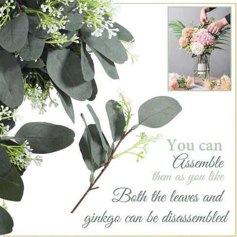 40 قطعة من أوراق الأوكالبتوس الاصطناعية من جانينكا مع بذور بيضاء، نبات أوراق الأوكالبتوس الفضية المزيفة لباقات الزفاف، نباتات خضراء للمنزل، مزهرية، باقات زهور، ديكور الزفاف in Kuwait