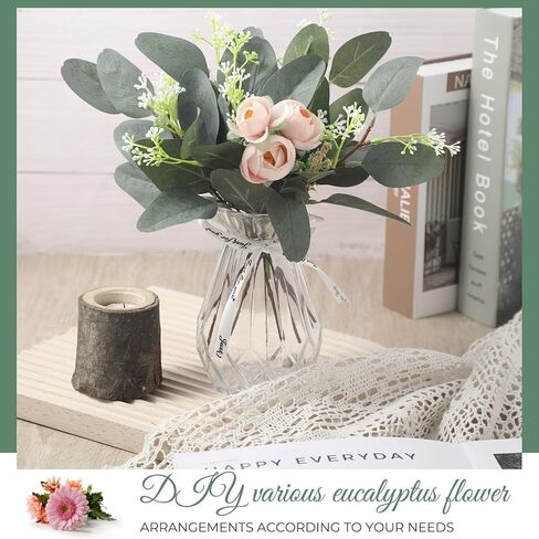 40 قطعة من أوراق الأوكالبتوس الاصطناعية من جانينكا مع بذور بيضاء، نبات أوراق الأوكالبتوس الفضية المزيفة لباقات الزفاف، نباتات خضراء للمنزل، مزهرية، باقات زهور، ديكور الزفاف in Kuwait