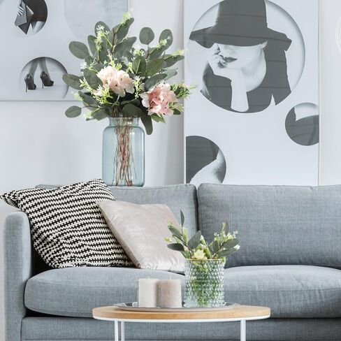 40 قطعة من أوراق الأوكالبتوس الاصطناعية من جانينكا مع بذور بيضاء، نبات أوراق الأوكالبتوس الفضية المزيفة لباقات الزفاف، نباتات خضراء للمنزل، مزهرية، باقات زهور، ديكور الزفاف in Kuwait