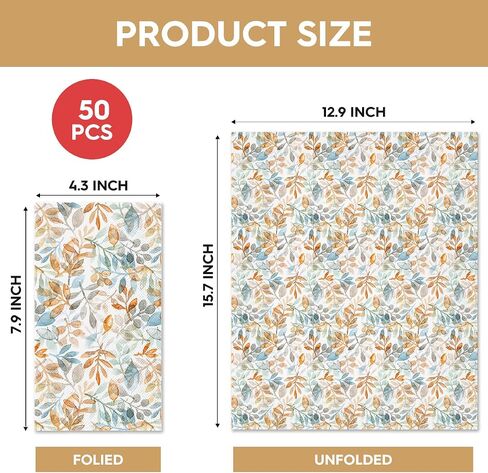 Horaldaily 100 Fall Disposable Paper Decorative Guest Napkins, Thanksgiving Orange Blue Leaves Hand Towel for Party Lunch Dinner Kitchen Bathroom in Saudi Arabia
