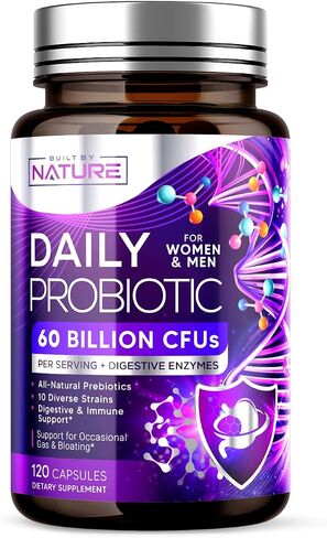 تم تصنيعه بواسطة Nature Probiotic - 60 مليار وحدة تشكيل مستعمرة مع 10 سلالات، بالإضافة إلى 8 إنزيمات هضمية متنوعة و4 مصادر لألياف البريبايوتك - مكمل بروبيوتيك يومي للرجال والنساء - 60 كبسولة in Kuwait