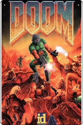 غطاء صندوق ألعاب DOOM، طباعة فنية كلاسيكية، مقاس 8 × 12 بوصة، علامة قصدير معدنية مضحكة، ديكور جداري لغرفة الرجل الكهف in Saudi Arabia