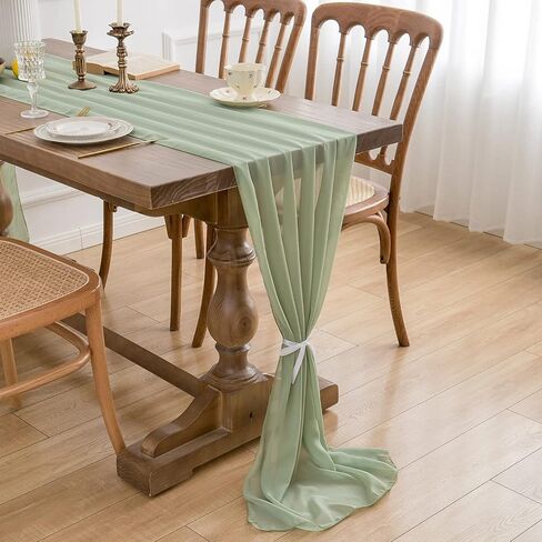 WELTRXE 4 Pack Sage Green Chiffon Table Runner 27.5x120 Inches Romantic Sheer Wedding Table Runner 10Ft Green Tulle Fabric Party Table Decorations for Wedding, Birthday Party, Bridal & Baby Shower in Saudi Arabia
