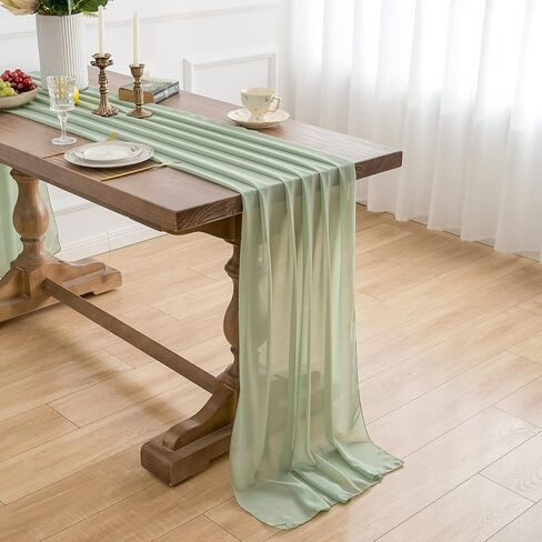 WELTRXE 4 Pack Sage Green Chiffon Table Runner 27.5x120 Inches Romantic Sheer Wedding Table Runner 10Ft Green Tulle Fabric Party Table Decorations for Wedding, Birthday Party, Bridal & Baby Shower in Saudi Arabia
