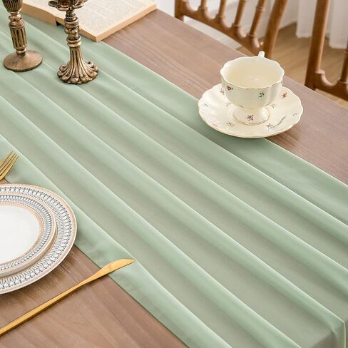 WELTRXE 4 Pack Sage Green Chiffon Table Runner 27.5x120 Inches Romantic Sheer Wedding Table Runner 10Ft Green Tulle Fabric Party Table Decorations for Wedding, Birthday Party, Bridal & Baby Shower in Saudi Arabia