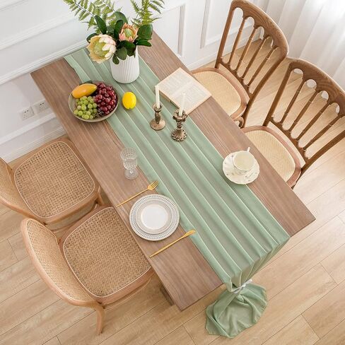 WELTRXE 4 Pack Sage Green Chiffon Table Runner 27.5x120 Inches Romantic Sheer Wedding Table Runner 10Ft Green Tulle Fabric Party Table Decorations for Wedding, Birthday Party, Bridal & Baby Shower in Saudi Arabia