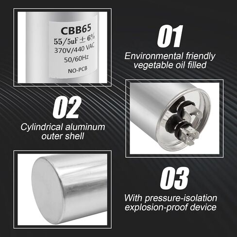 35+5uF 35 5 MFD ±6% 370V/440V Dual Run Start Round A/C Capacitor CBB65B Air Conditioner Capacitors for AC Unit Fan Motor Start or Heat Pump or Condenser Straight Cool in Saudi Arabia