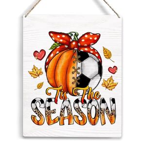 Rustic Fall Thanksgiving Wall Decor Living Room Fall Decor Fall Decorations Funny Soccer Season Autumn Pumpkin Hanging Wood Sign Wall Art Plaque for Home Bedroom Bathroom Farmhouse Front Door Decor