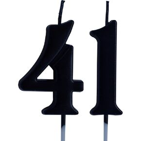 Black 41st Birthday Candle, Number 41 Years Old Candles Cake Topper, Woman Or Man Party Decorations, Supplies