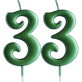 Green 33rd Birthday Candle, Number 33 Years Old Candles Cake Topper, Woman Or Man Party Decorations, Supplies